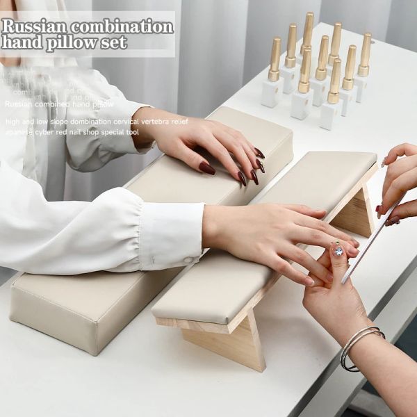 Rests Angnya Abgeschrägtes Nail Art Handkissen-Set aus massivem Holz, Maniküretisch, Handkissen, Kissenhalter, Armlehnen, Nail Art Ständer, 2-teiliges Kit