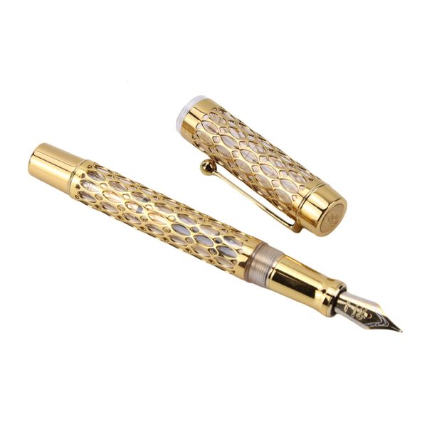 Jinhao Century 100 Caneta tinteiro Ouro Real Galvanoplastia Oca Canetas de Tinta Suavemente F Nib Escola Escritório Negócios Suprimentos 240319