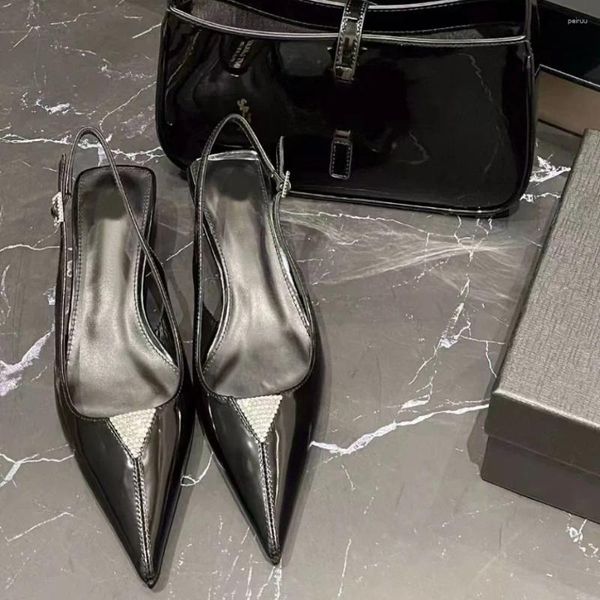 Scarpe eleganti Sandali con tacco basso con strass Cinturino posteriore Décolleté con punta a punta Argento Tacchi alti Donna Zapato De Tacon Sandalias Mujer