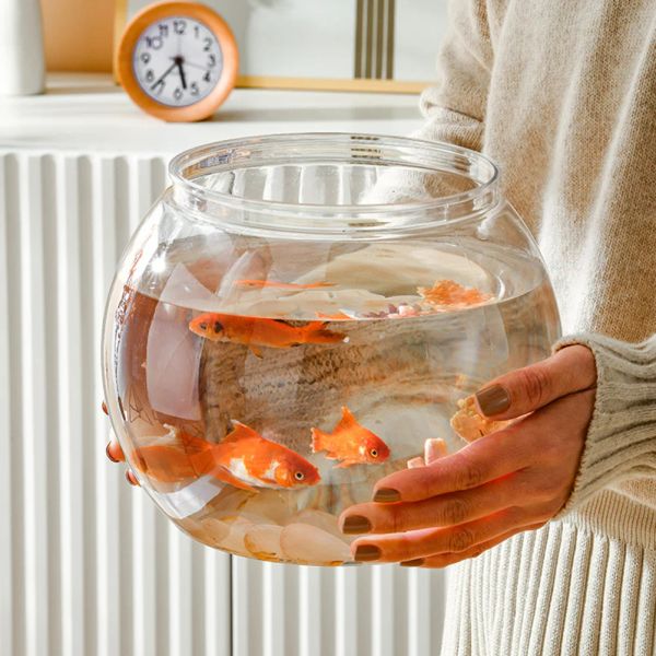 Tanques Plástico Tanque de Peixe Ornamental Pequena Tigela Casa Goldfish Vaso Decorativo Clear Keeper Potenciômetro Redondo Aquário Escritório