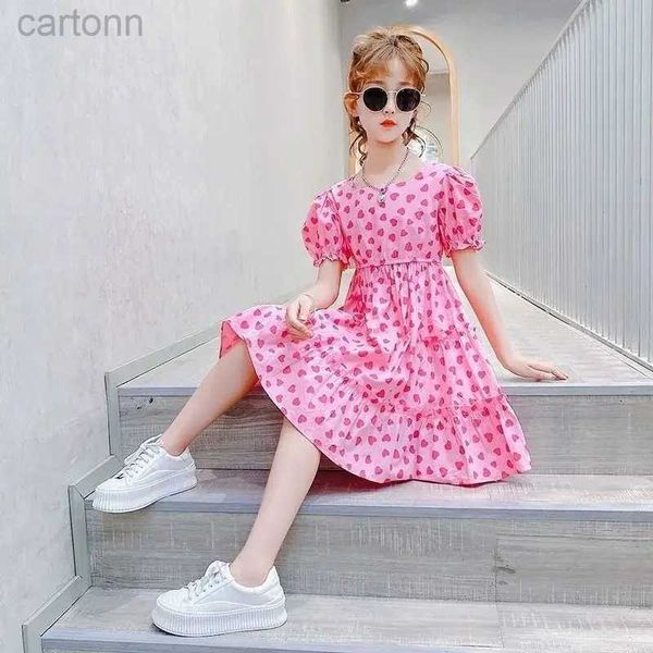 Mädchenkleider Sommer Mädchen Partykleid Kinder Mode Kurzarm Prinzessin Kleid Cool Loose 2 3 4 5 6 7 8 9 bis 12 Jahre alte Kinderkleidung 24323