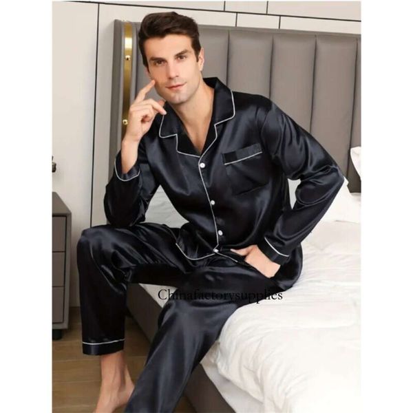 Conjunto de pamas masculino tamanho grande seda cetim pijamas camisa longa manga curta pijama masculino casa terno loungewear verão inverno pijamas
