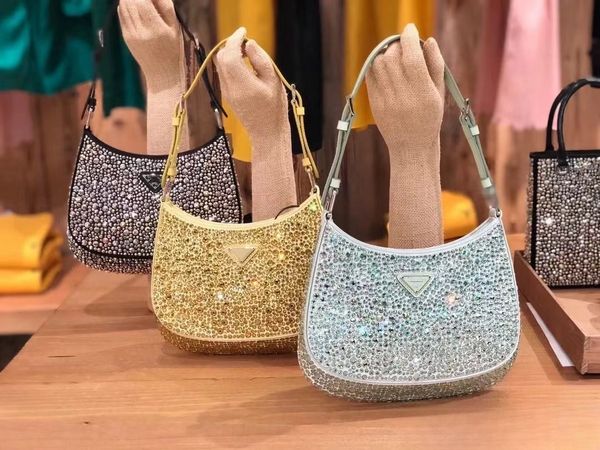 Borsa da donna con strass Hobo sotto le ascelle Borsa di design di lusso borse cleo hobo borse Borsa a tracolla portatile con diamanti blingbling Borsa per banchetti Borsa a portafoglio