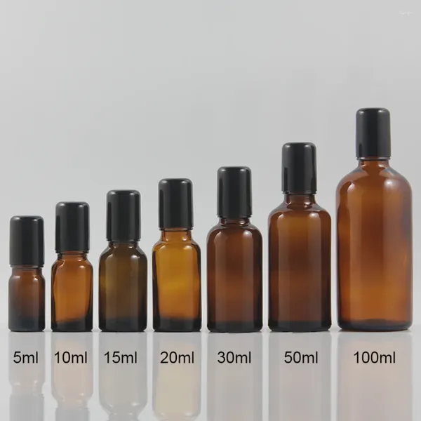 Бутылки для хранения пустой янтарный стеклянный ролик 5 мл с роллом на шарике или нержавеющей стали для эфирного масла