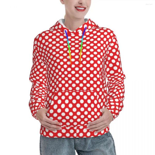 Damen Hoodies Weiß und Rot Polka Dot Casual Paar Vintage Spot Print Harajuku Pullover Hoodie Winter Streetwear Design Sweatshirts