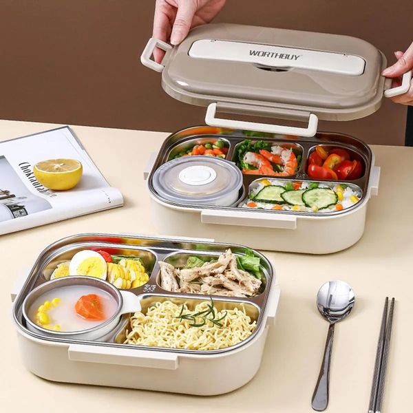 WORTHBUY Multi Griglie Lunch Box In Acciaio Inox Riscaldabile Bento Per Bambini Studente Adulto Sigillo Portatile Contenitore di Conservazione Degli Alimenti 240312