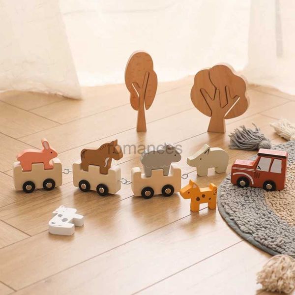 Classificação de aninhamento empilhamento brinquedos montessori brinquedos bebê animal trem de madeira blocos de construção jogos à mão quebec habilidade educação presentes das crianças 24323