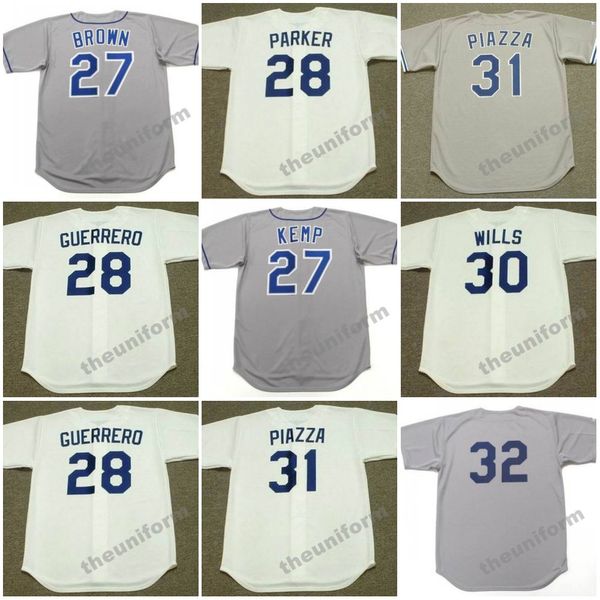 Masculino 1960-2006 Los Angeles KEVIN BROWN MATT KEMP PEDRO GUERRERO WES PARKER MAURY WILLS MIKE PIAZZA SANDY KOUFAX Camisa de beisebol retrô S-5XL