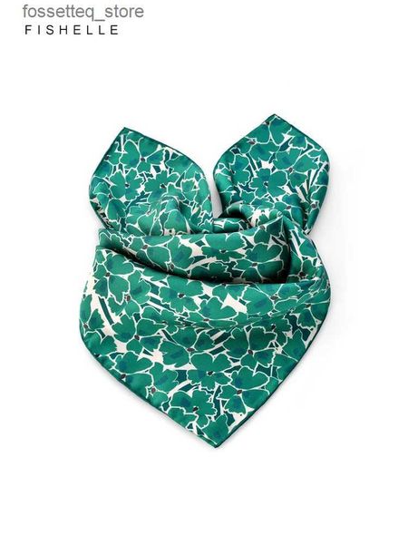 Fazzoletti Vintage verde fiore stampato sciarpe di seta vera sciarpa di seta da donna primavera autunno fazzoletto da donna di lusso hijab L240322
