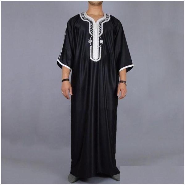 Abbigliamento etnico uomo musulmano kaftan marocchini uomini jalabiya dubai jubba thobe cotone camicia lunga camicia casual gioventù abiti arabi neri più ottii