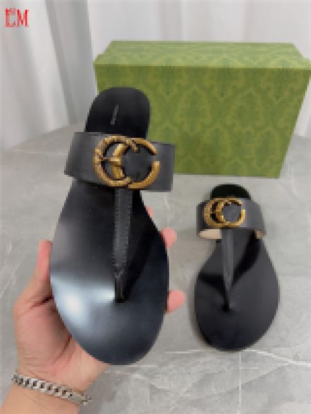 Sandali di lusso firmati infradito in pelle nera con logo dorato infradito sandali con cinturino a T sandali con scatola
