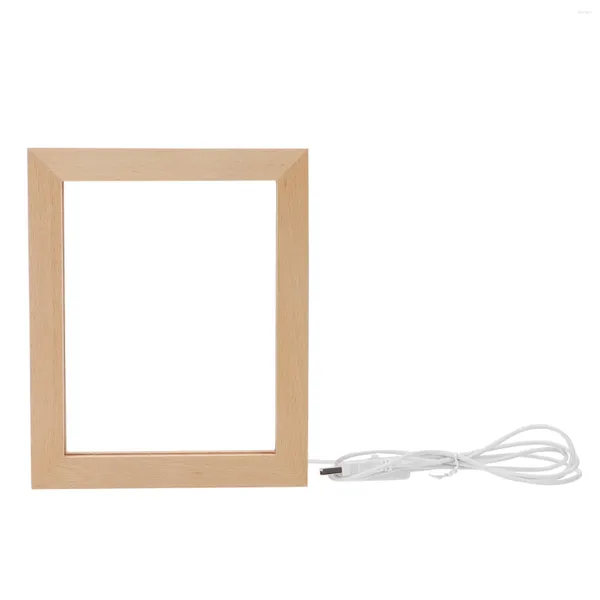 Quadros brilhantes PO Frame Criativo Porta de desktop Fashion Led Light Home Display Wooden Luminous Picture