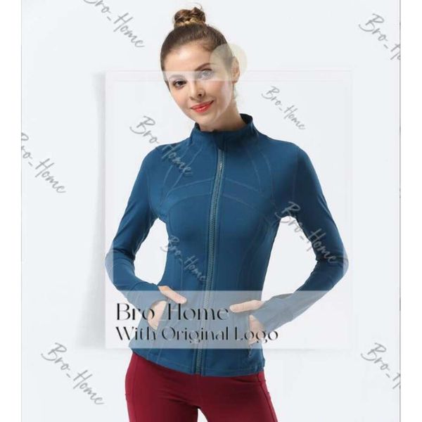 Designer-Jacke von Lululemom für Damen, goldfarbener Reißverschluss, Fitness-Yoga-Outfit, Sportjacken für Damen, Kragen mit halbem Reißverschluss, Ärmel, enges Yoga-Shirt, Fitnessstudio, Daumen, sportlicher Mantel 676