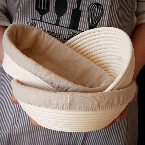 Shenhong banneton redondo ou oval para padeiro doméstico, cesta de fermentação de massa de rattan natural, ferramentas de cozimento de pão