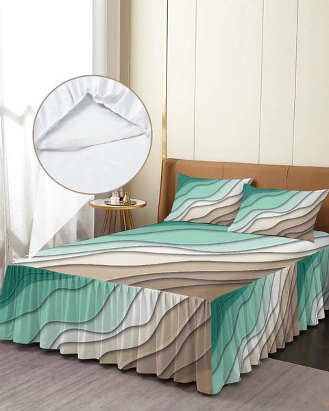 Gonna da letto Copriletto con angoli elasticizzati geometrici astratti sfumati verdi marroni con federe Coprimaterasso