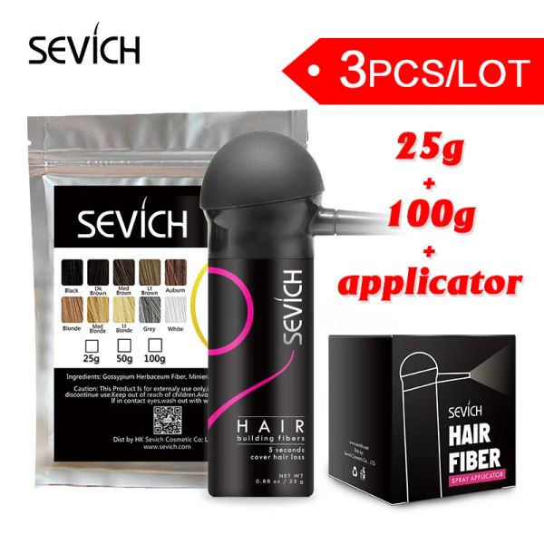 Produkte von Sevich, 100 g, 3 Stück/Lot, Keratin-Haaraufbau-Faser-Pulver-Spray gegen Haarausfall, dünn, um Concealer zu verdicken, schwarzes Nachwachsen, volles Unsex