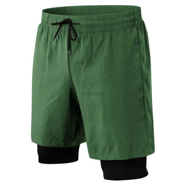 Shorts masculinos falsos de duas peças shorts de ginásio apertado alto salto basquete correndo calças de secagem rápida calças esportivas de dupla camada 24323