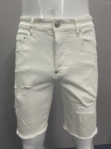 Jeans masculinos 2024 primavera / verão e shorts moda slim fit tridimensional corte emenda micro elástico tinta manchada