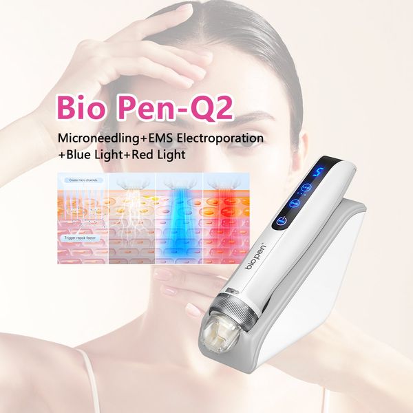 Auto Wireless Derma Pen EMS Microneedlng Bio Pen Q2 Elettroporazione Terapia della luce LED Rigenerazione del collagene Crescita dei capelli Dispositivo per la cura della pelle