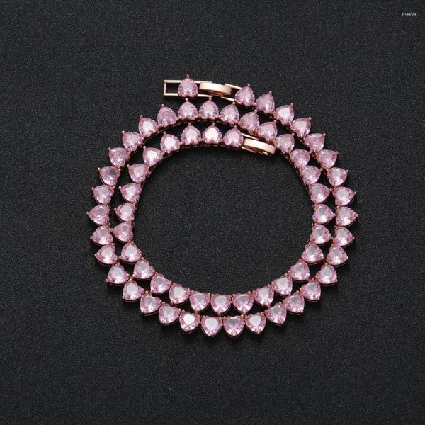 Catene EYIKA placcato oro rosa 6 mm collana cuore rosa ghiacciato zircone catena da tennis donna uomo girocollo per gioielli regalo di San Valentino