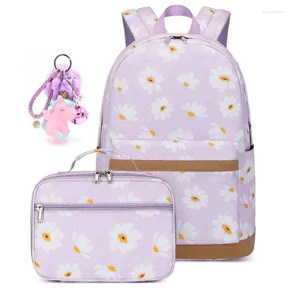 Sacos escolares Flor Imprimir mochila para meninas saco primário crianças bookbag set daypack com almoço mochilas escolares