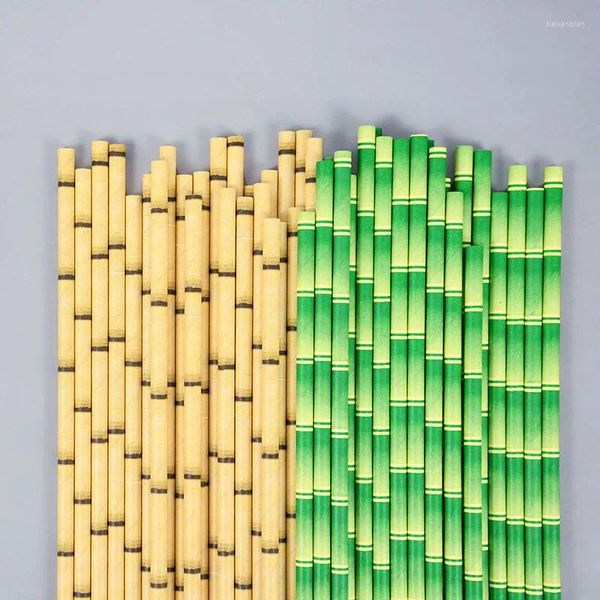 Tek kullanımlık bardak pipetler 25pcs panda yeşil bambu kağıt bara suyu içme samanı için bebek duşu düğün partisi dekorasyonlar