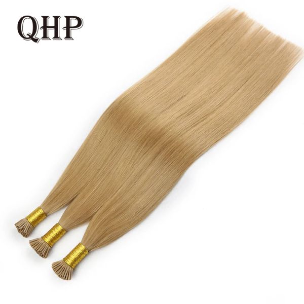 Extensões de cabelo qhp em linha reta remy extensões de cabelo 50 pçs/set máquina feita queratina eu ponta cabelo humano grosso final 30%