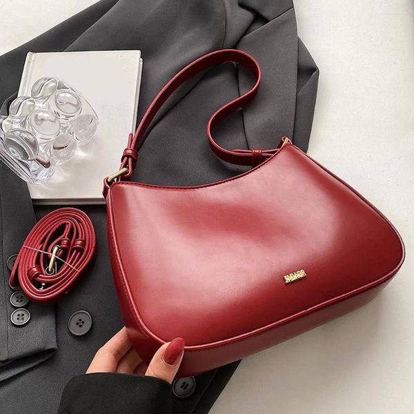 Сумки на плечо из искусственной кожи, стильная сумка через плечо, ретро, винно-красная, женская большая вместительная сумка подмышками, женская сумка высокого качества