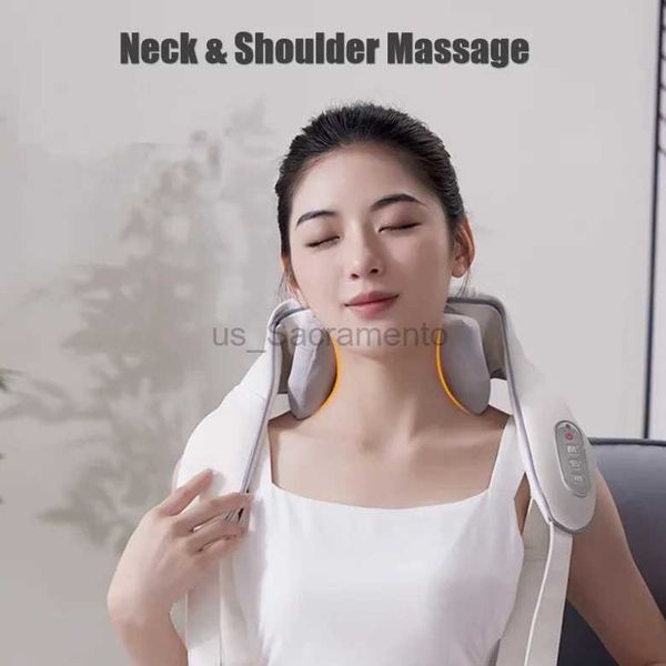 Massageando Travesseiros de Pescoço Portátil Biônico Amassamento Profundo 8D Trapézio Massagem Muscular Pescoço Toalha de Massagem Aquecida Sem Fio Acupressão Pescoço Ombro Massageador 240323