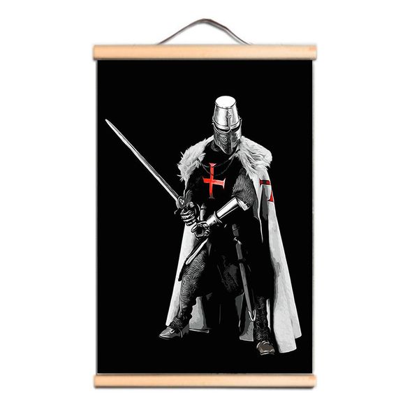 Vintage Knights Templar Armor Warrior Wall Art Poster Banner pendurado na parede - Crie um visual clássico em seu quarto com esta pintura de rolagem em tela LZ01