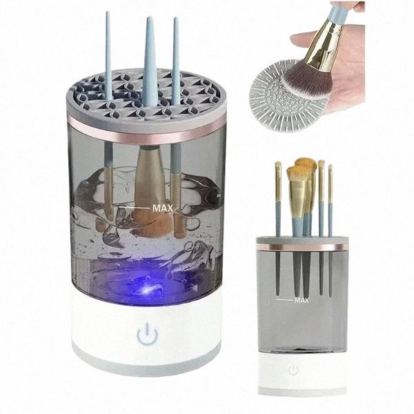 Macchina elettrica per la pulizia dei pennelli per trucco 3 in 1: ricarica USB, strumento automatico per la pulizia ad asciugatura rapida della spazzola cosmetica U27F #