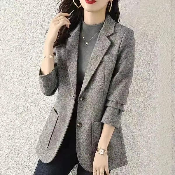 Ternos femininos cinza roupas outerwears blazer mulher jaqueta casacos finos para moda feminina 2024 chegadas terno clássico coreano