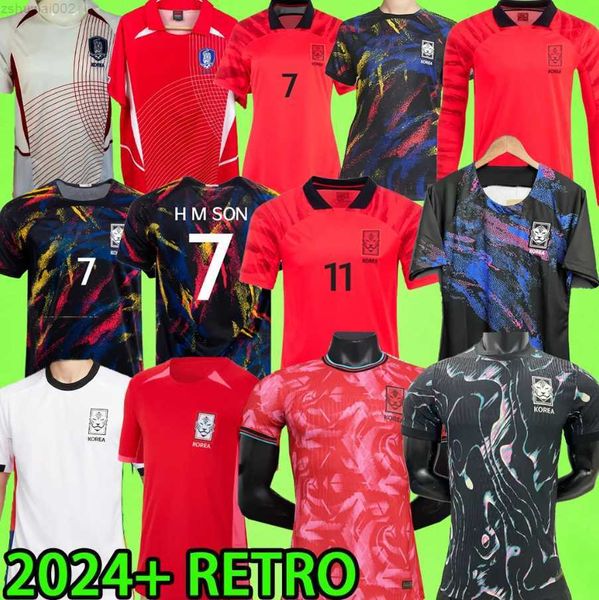 Футбольные майки Южной Кореи 2024 года, МУЖЧИНЫ, ДЕТСКИЕ КОМПЛЕКТЫ, ЖЕНЩИНЫ, H M SON, черные, HWANG LEE, 22, 23, 24, версия игрока, футбольная рубашка 2023 года, РЕТРО, тренировочная форма с длинными рукавами 2002 года.