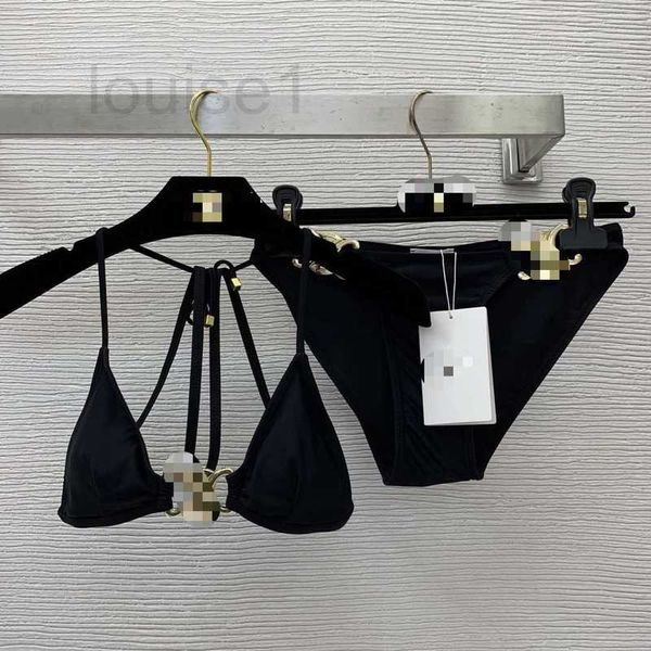 Damen Bademode Designer Marke 2024 Neue Sexy Hot Spring Badeanzug Metall Drei Punkt Bikini Kleine Brust Pure Desire Urlaub YCBI