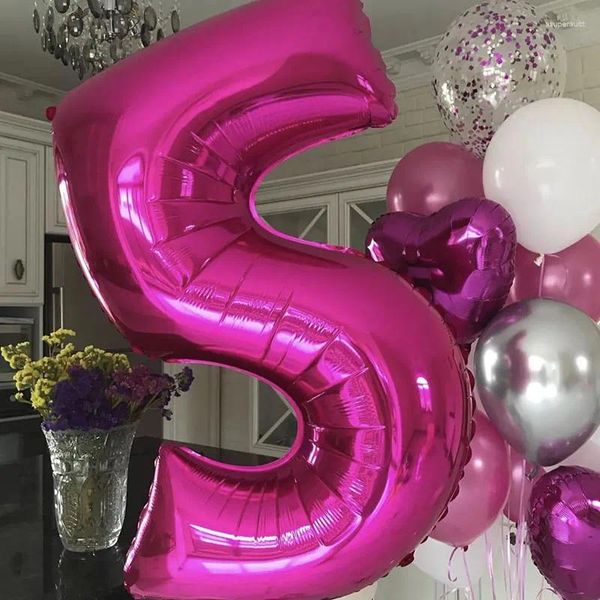 Parti dekorasyon pembe numara balonlar yetişkin düğün doğum günü dekor çocuklar prenses kız bebek duş folyo balon yıldönümü globos