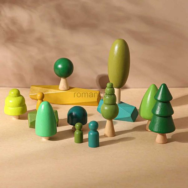 Ordinamento Giocattoli impilabili per nidificazione Set per bambini Artigianato in legno Albero della foresta Mini decorazione per torte Top Giocattolo per bambini Gioco educativo per bambini 24323