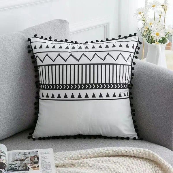Подушка в простом стиле, черно-белая геометрическая полоса, квадратные декоративные чехлы 18x18 дюймов, чехол для домашнего стула в богемном стиле