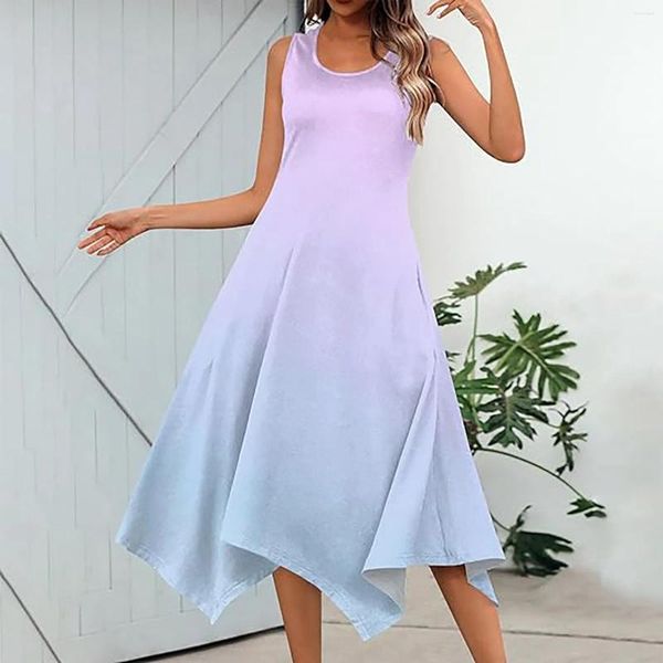 Lässige Kleider, kurzes Wickelkleid für Damen, Sommerdruck, ärmellos, Taschentuch-Saum, Maxi-Tanktop mit Streifen für Damen