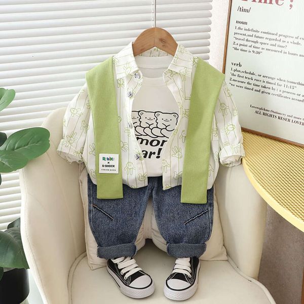 Meninos outono 2024 novo bonito bebê moda edição coreana roupas da moda lazer das crianças e estilo ocidental conjunto de três peças