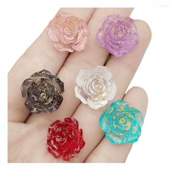 Flores decorativas 20/50/100 peças 18mm flor de resina com glitter fofo rosa cabochão com parte traseira lisa faça você mesmo joias artesanato decoração de casamento laços de cabelo