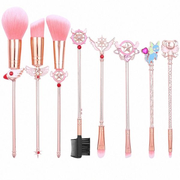 carino Card Captor Sakura Pennelli per trucco Set Outfit Rosa Capelli sintetici Pennello in oro rosa Profial Artist Brush Tool Alta qualità u2ga #