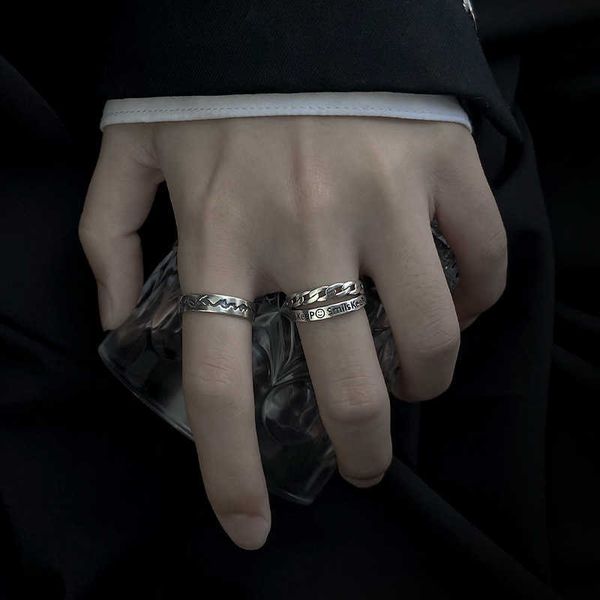 Anel de moda masculina único anel hip hop estudantes dedo indicador abertura ajustável meninos personalidade anel feminino