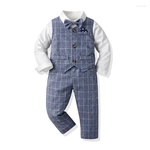 Kleidung Sets 2024 Baby Jungen Drei Stück Anzüge Frühling Casual Plaid Langarm Kinder Polyester Hochzeit Kinder Herbst Gentleman