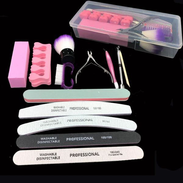 Kits 13 Teile/satz Professionelle Nagelfeile Kit Waschbare Nagelfeilen Pufferblock Nagelhautschieber UV Gel Poloshi Maniküre Werkzeuge mit VIP-Box