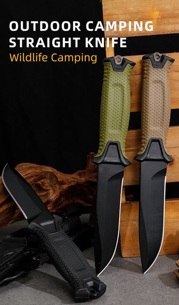 GB Camping Outdoor Wildnis Survival Feststehendes Jagdmesser Klinge aus Kohlenstoffstahl ABS-Griffe Taktischer Kampf Selbstverteidigungsmesser