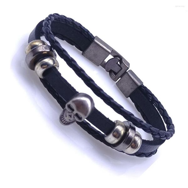 Strand 2024 Bracciale in pelle con teschio multistrato da uomo Moda multistrato per regalo di gioielli anno Commercio all'ingrosso