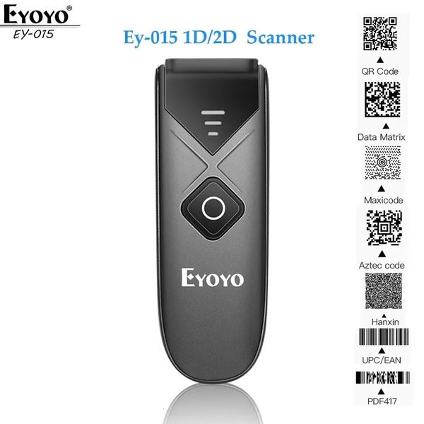 Eyoyo EY015 Mini lettore di codici a barre USB cablato Bluetooth 24G wireless 1D 2D QR PDF417 Lettore di codici a barre Data Matrix EAN13 240318