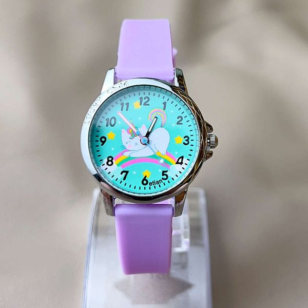 Regalo per orologio in silicone al quarzo colorato per ragazzi e ragazze con cartoni animati per bambini, unicorno, gatto, arcobaleno