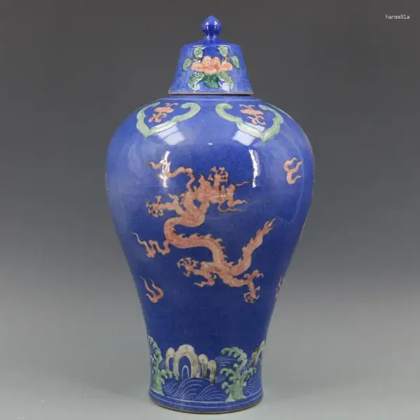 Garrafas Ming Xuande Neve Azul Chão Colorido Dragão Vaso De Ameixa Artesanal Antigo Porcelana Mobiliário Doméstico Jarra De Gengibre De Cerâmica