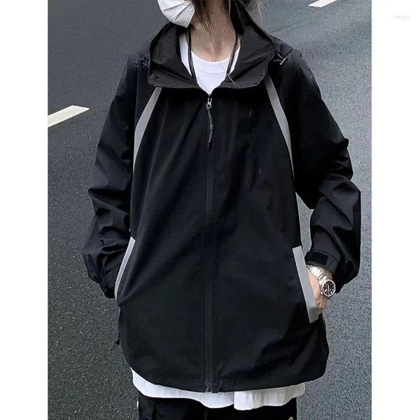 Damenjacken Deeptown Vintage Techwear Jacke Damen Windjacke Anorak Harajuku Oversize Reißverschluss Kapuze Koreanische Mode Outdoor Mäntel